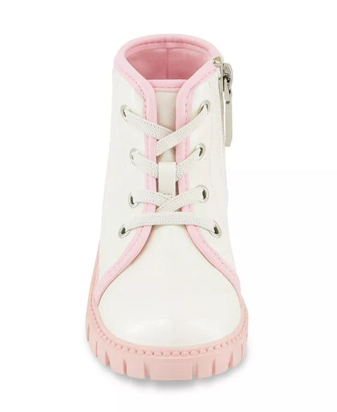 DKNY Baby Girl's Off White & Pink Shimmery Carrie Logo Stones Combat Boot|DKNY In Lebanon