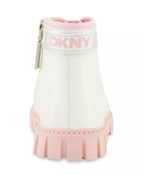 DKNY Baby Girl's Off White & Pink Shimmery Carrie Logo Stones Combat Boot|DKNY In Lebanon