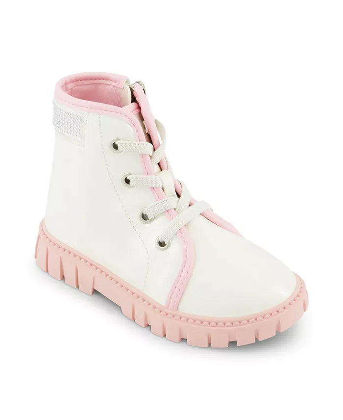 DKNY Baby Girl's Off White & Pink Shimmery Carrie Logo Stones Combat Boot|DKNY In Lebanon