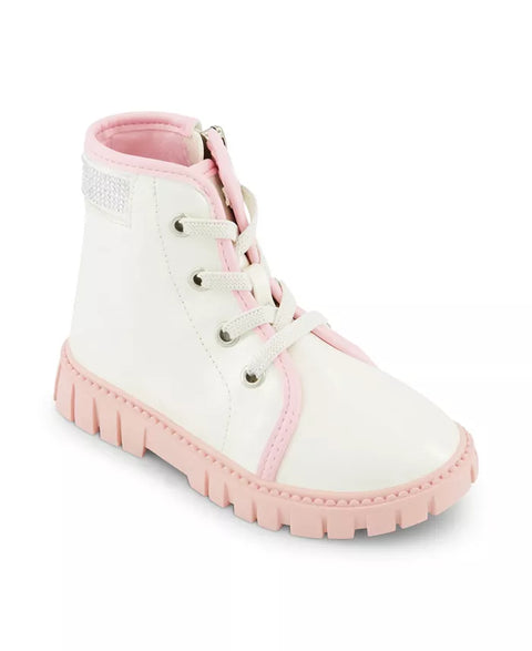 DKNY Baby Girl's Off White & Pink Shimmery Carrie Logo Stones Combat Boot|DKNY In Lebanon