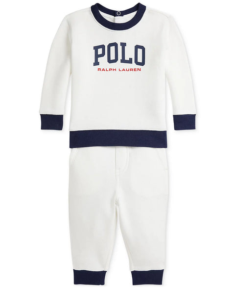 Polo Ralph Lauren Baby's White Fleece Sweatshirt & Jogger Pants Set | Polo Ralph Lauren In Lebanon