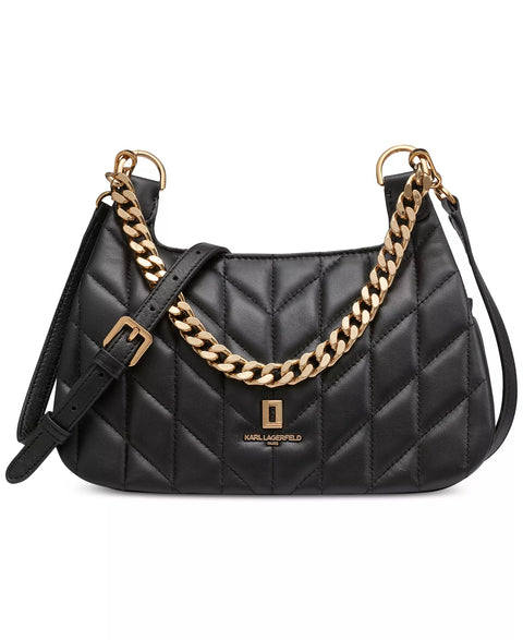 KARL LAGERFELD PARIS Women's Black Lafayette Quilted Leather Shoulder Bag | KARL LAGERFELD In Lebanon