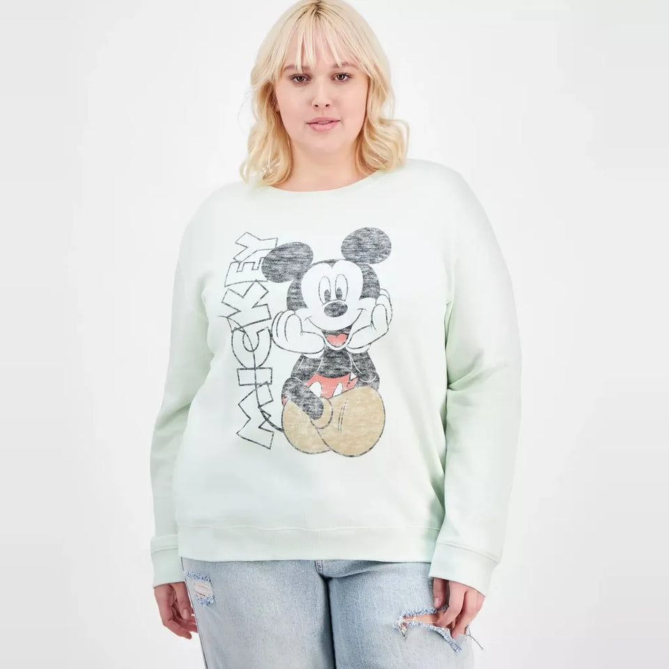 Mickey Mouse Women's Light Sage Plus Size Mickey Printed Sweatshirt