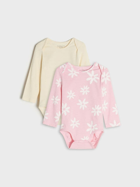 Sinsay Baby Girl's Light Yellow & Pink Floral Long Sleeve 2 Pack Bodysuit |Sinsay In Lebanon
