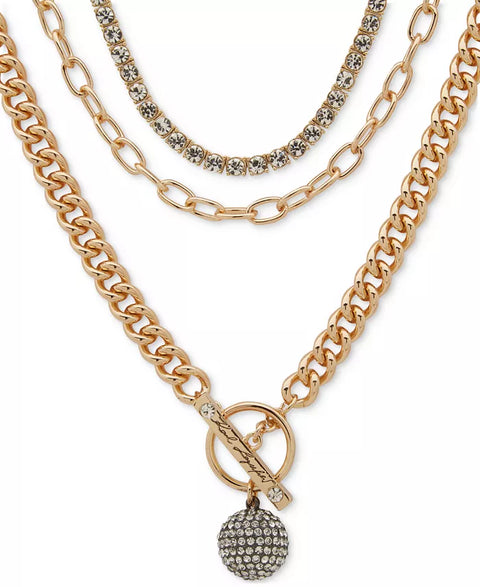 Karl Lagerfeld Women's Gold Tone Crystal Disco Ball Three Chain Layered Necklace |Karl Lagerfeld In Lebanon