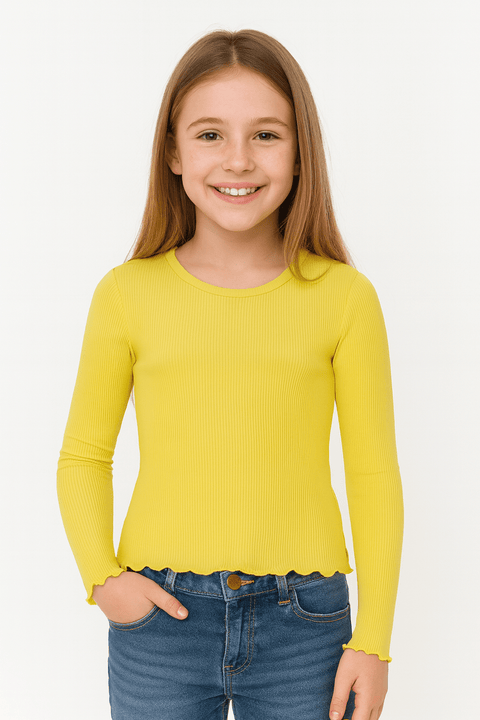 POMPdeLUX Girl's Dusty Yellow Long Sleeve T-Shirt |POMPdeLUX in Lebanon