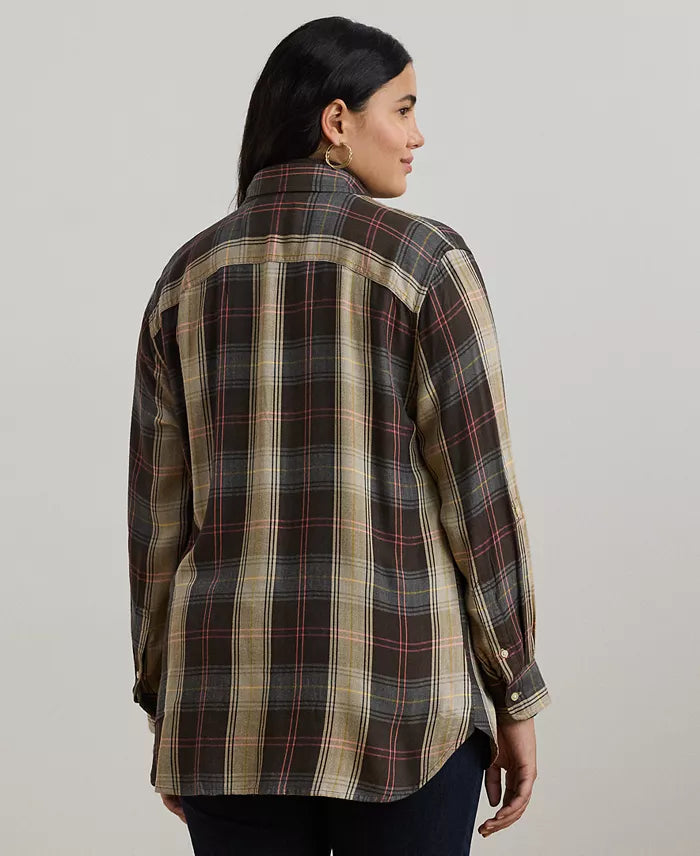 Lauren Ralph Lauren Women's Multi-Brown Plus Size Plaid Shirt | Lauren Ralph Lauren In Lebanon