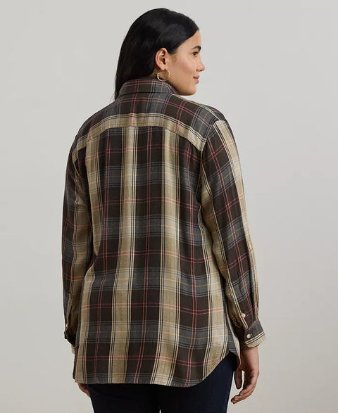 Lauren Ralph Lauren Women's Multi-Brown Plus Size Plaid Shirt | Lauren Ralph Lauren In Lebanon