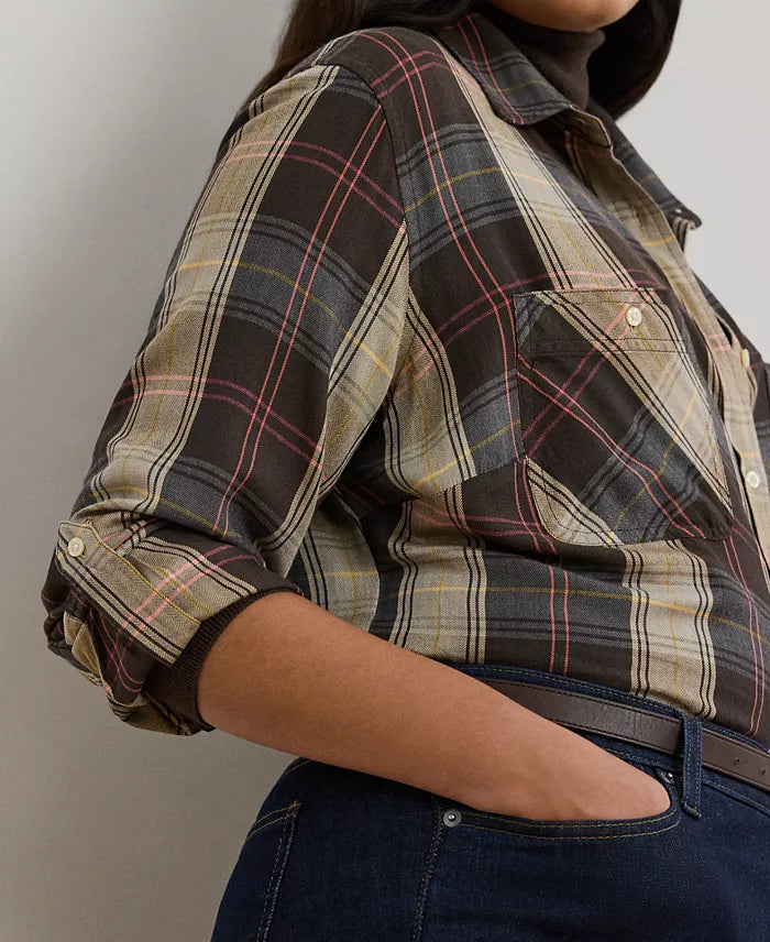 Lauren Ralph Lauren Women's Multi-Brown Plus Size Plaid Shirt | Lauren Ralph Lauren In Lebanon