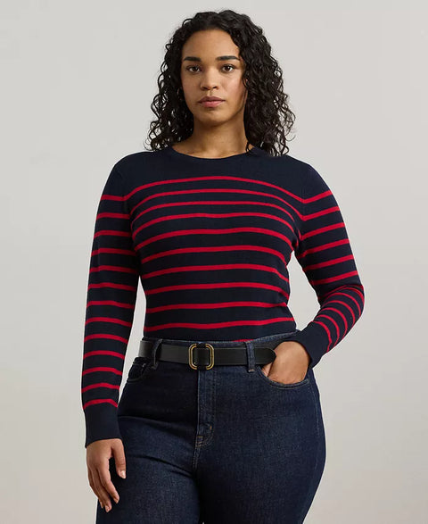 Lauren Ralph Lauren Navy & Red Plus Size Striped Crewneck Sweater | Lauren Ralph Lauren In Lebanon