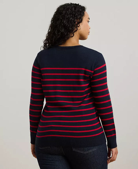 Lauren Ralph Lauren Navy & Red Plus Size Striped Crewneck Sweater | Lauren Ralph Lauren In Lebanon