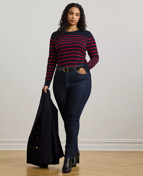 Lauren Ralph Lauren Navy & Red Plus Size Striped Crewneck Sweater | Lauren Ralph Lauren In Lebanon