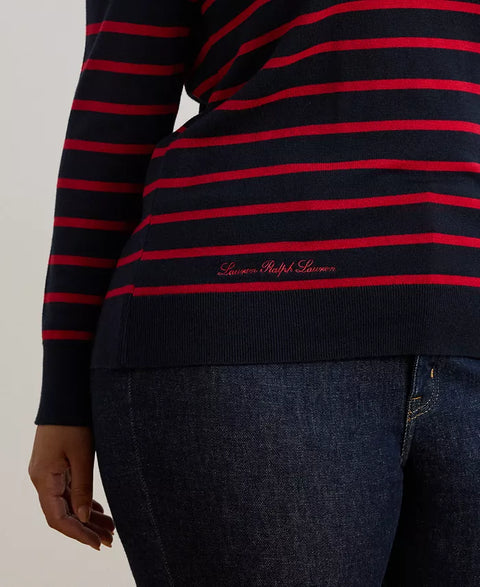 Lauren Ralph Lauren Navy & Red Plus Size Striped Crewneck Sweater | Lauren Ralph Lauren In Lebanon