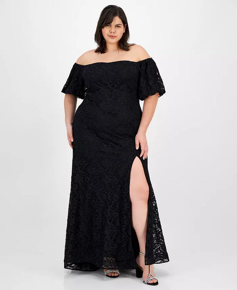 Emerald Sundae Women's Black Plus Size Off-the-Shoulder Lace Dress | Emerald Sundae In Lebanon
