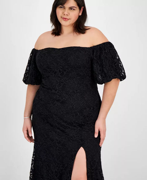 Emerald Sundae Women's Black Plus Size Off-the-Shoulder Lace Dress | Emerald Sundae In Lebanon