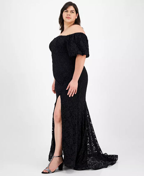 Emerald Sundae Women's Black Plus Size Off-the-Shoulder Lace Dress | Emerald Sundae In Lebanon