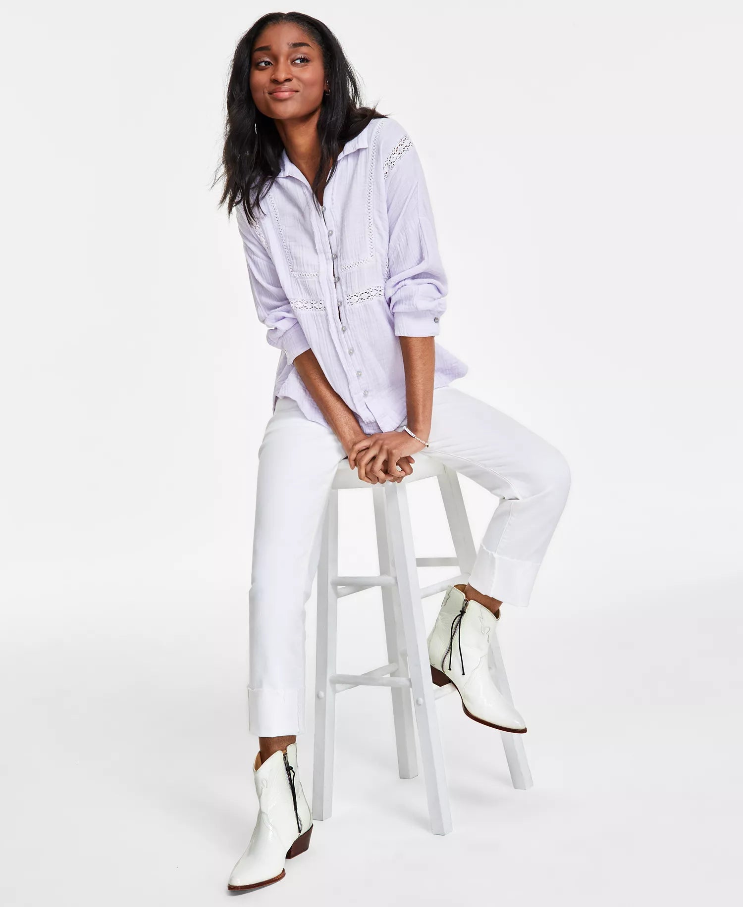 Lucky Brand Women's Light Purple Lace-Trim Gauze Shirt | Lucky Brand in Lebanon