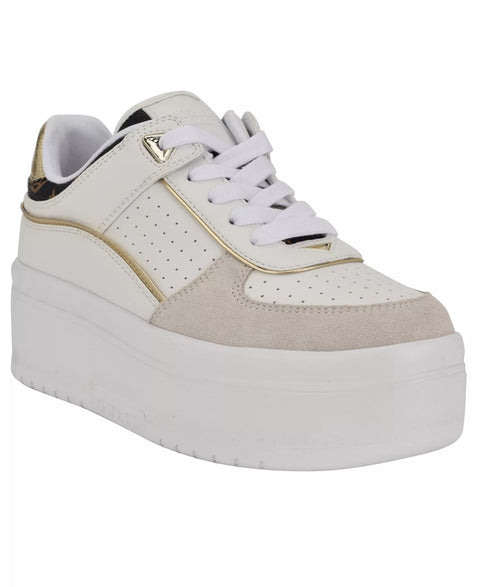 Guess Women's White Ridgee Lace Up Platform Sneakers | Guess In Lebanon