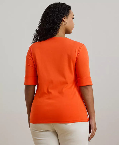 Lauren Ralph Lauren Women's Orange Plus Size Cotton-Blend Boatneck Blouse | Lauren Ralph Lauren In Lebanon