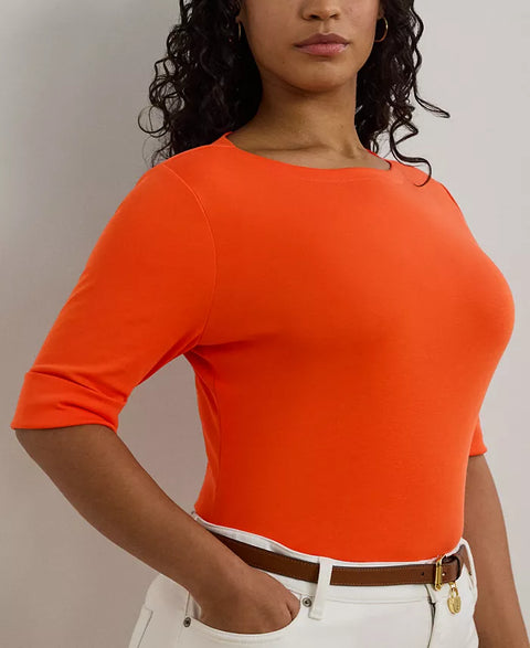 Lauren Ralph Lauren Women's Orange Plus Size Cotton-Blend Boatneck Blouse | Lauren Ralph Lauren In Lebanon