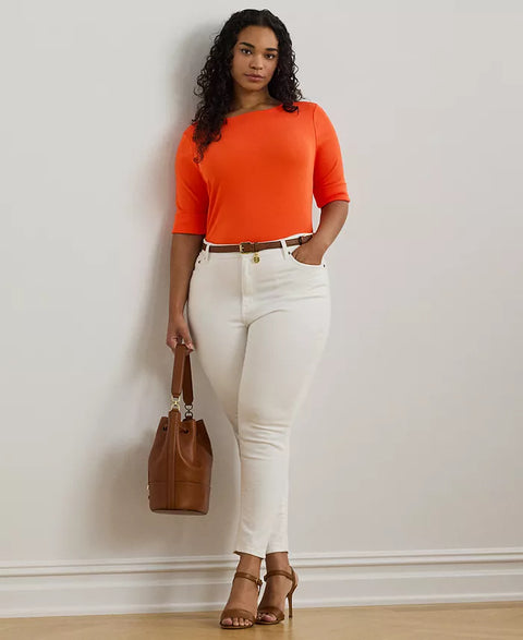 Lauren Ralph Lauren Women's Orange Plus Size Cotton-Blend Boatneck Blouse | Lauren Ralph Lauren In Lebanon