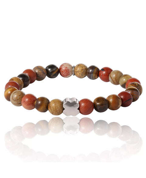 Lucky Brand Men's Stretch Beaded Bracelet With Clover Logo and Jasper Beads | Lucky Brand In Lebanon