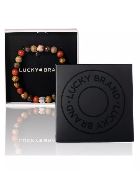 Lucky Brand Men's Stretch Beaded Bracelet With Clover Logo and Jasper Beads | Lucky Brand In Lebanon