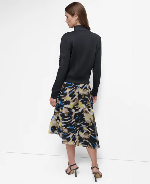 DKNY Women's Black Stand-Collar Satin-Cargo-Pocket Scuba Jacket | DKNY In Lebanon