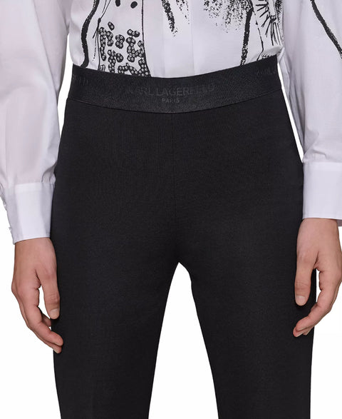 Karl Lagerfeld Women's Black Petite Mid-Rise Logo Waistband Pants | Karl Lagerfeld In Lebanon
