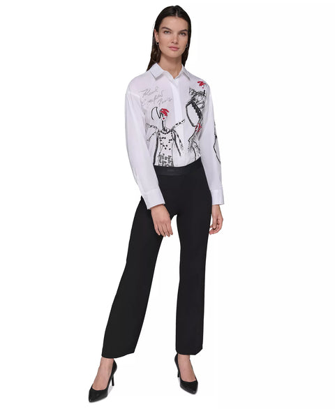 Karl Lagerfeld Women's Black Petite Mid-Rise Logo Waistband Pants | Karl Lagerfeld In Lebanon