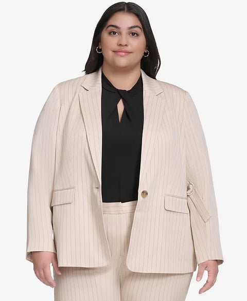 DKNY Women's Beige Plus Size Pinstriped One-Button Blazer | DKNY In Lebanon