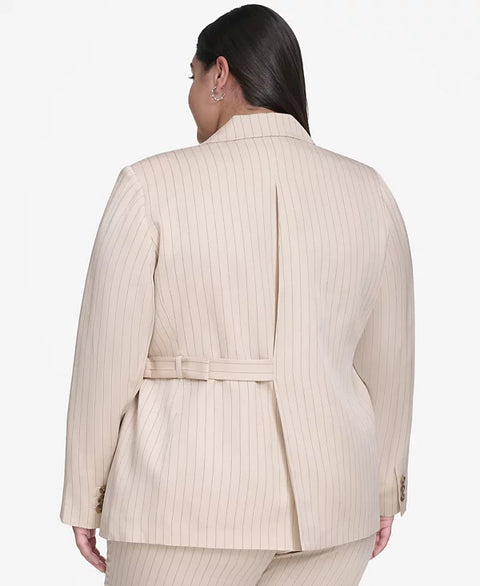 DKNY Women's Beige Plus Size Pinstriped One-Button Blazer | DKNY In Lebanon