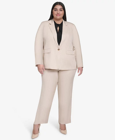 DKNY Women's Beige Plus Size Pinstriped One-Button Blazer | DKNY In Lebanon