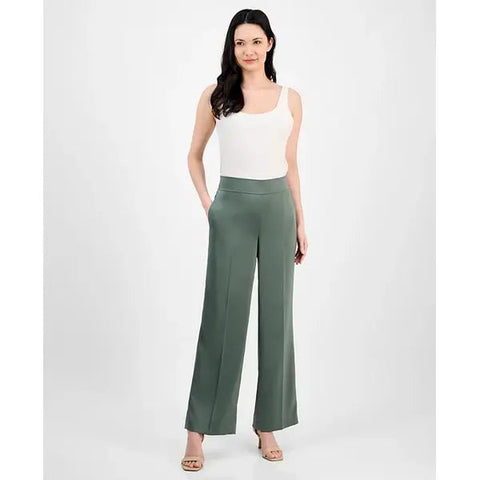 Anne Klein Women's Khaki Green High Rise Wide Leg Pants | Anne Klein In Lebanon