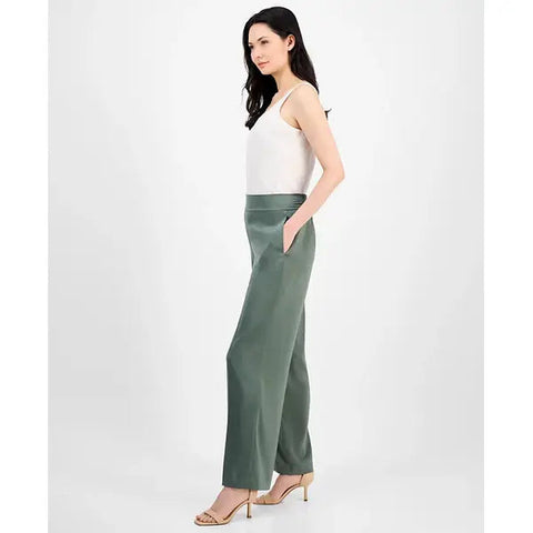 Anne Klein Women's Khaki Green High Rise Wide Leg Pants | Anne Klein In Lebanon