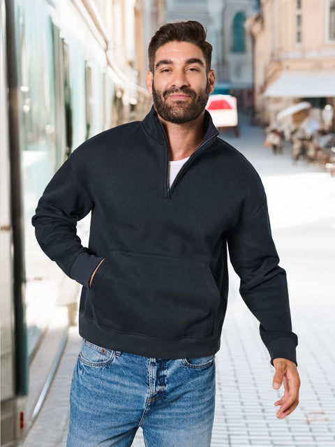 Sinsay Men's Navy 1/4 Zip Stand Up Collar Sweatshirt|Sinsay In Lebanon