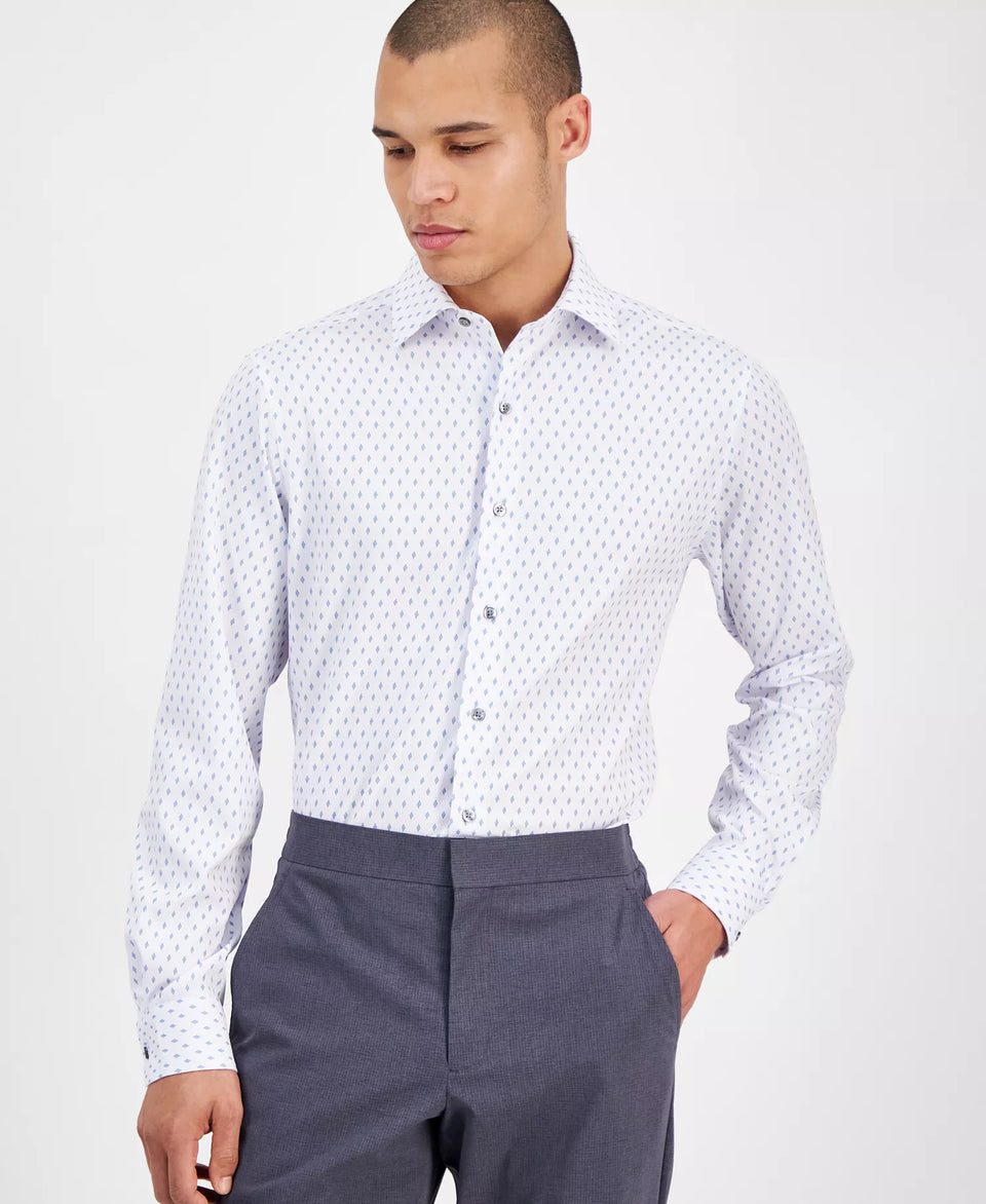 Alfani Men's White Slim Fit Long Sleeve Button-Front Dash Diamond Print Shirt |Alfani In Lebanon