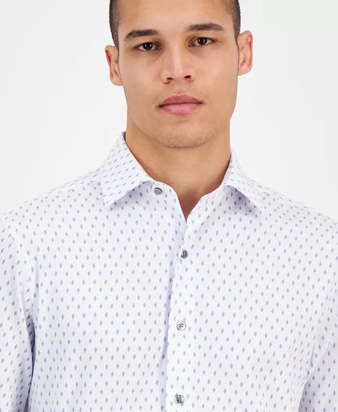 Alfani Men's White Slim Fit Long Sleeve Button-Front Dash Diamond Print Shirt |Alfani In Lebanon