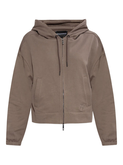 Emporio Armani Women's Brown Logo-Embroidered Zip-Up Hooded Jacket | Emporio Armani In Lebanon
