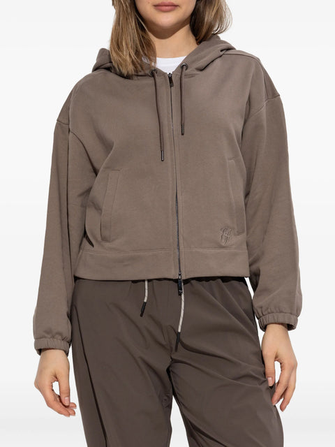 Emporio Armani Women's Brown Logo-Embroidered Zip-Up Hooded Jacket | Emporio Armani In Lebanon