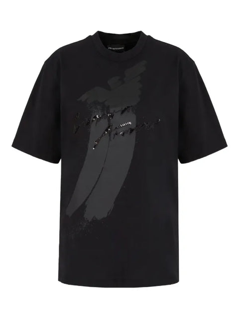 Emporio Armani Women's Black Eagle Logo Sequin-Embellished T-Shirt | Emporio Armani In Lebanon