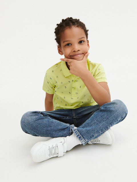 Reserved Boy's Yellow Fine Pattern Polo T-Shirt | Reserved In Lebanon