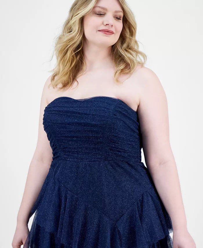 Pear Culture Women's Navy Plus Size Sparkle Strapless Ruffle-Tiered Dress | Pear Culture In Lebanon