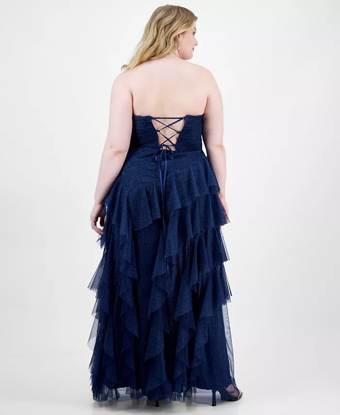 Pear Culture Women's Navy Plus Size Sparkle Strapless Ruffle-Tiered Dress | Pear Culture In Lebanon