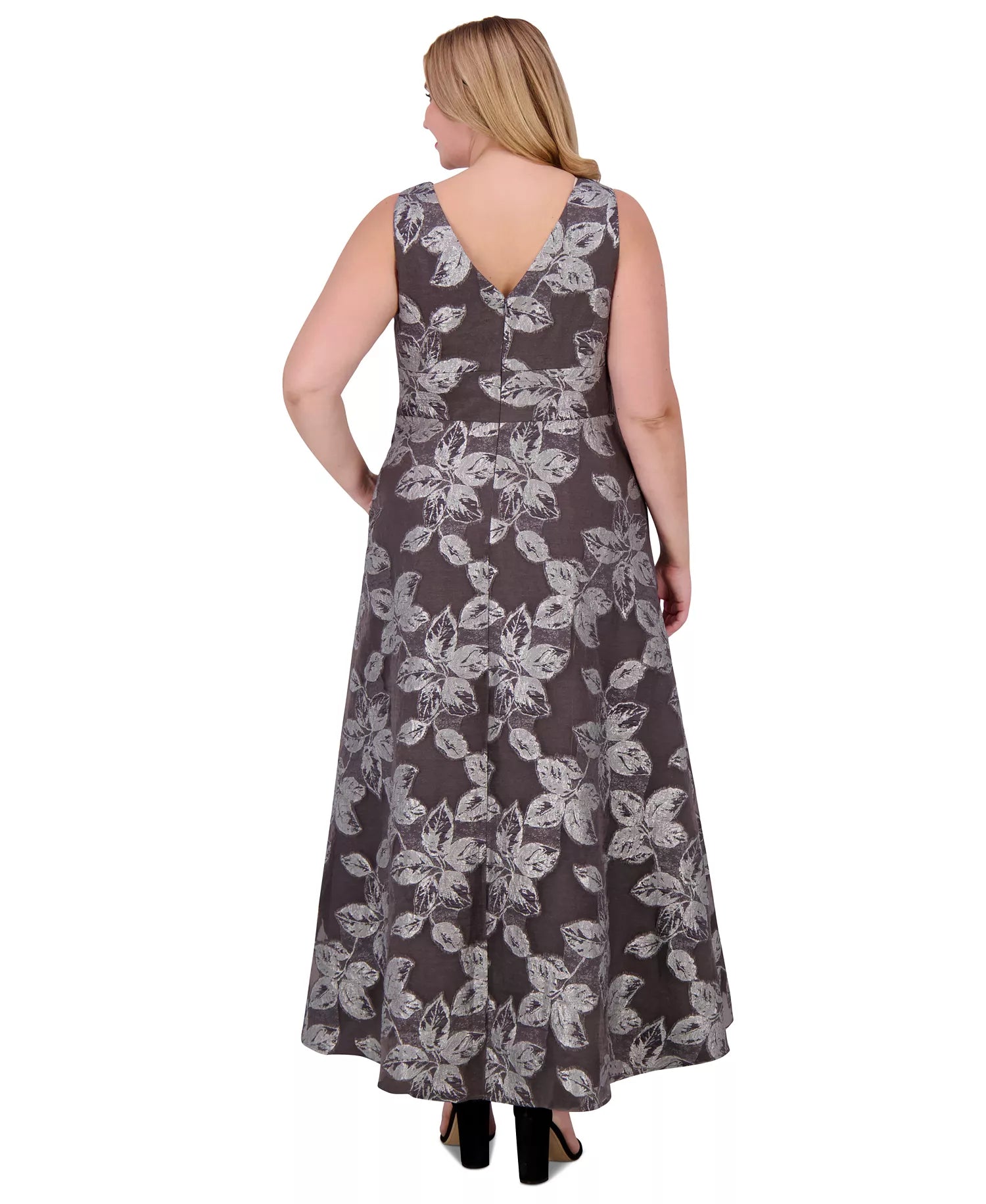 Eliza J Women's Black & Silver Plus Size Metallic-Threaded Floral-Print Ball Gown Dress | Eliza J In Lebanon