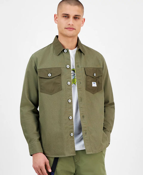 HUGO by Hugo Boss Men's Green Ebrido Relaxed Fit Long Sleeve Button-Front Overshirt | HUGO by Hugo Boss In Lebanon