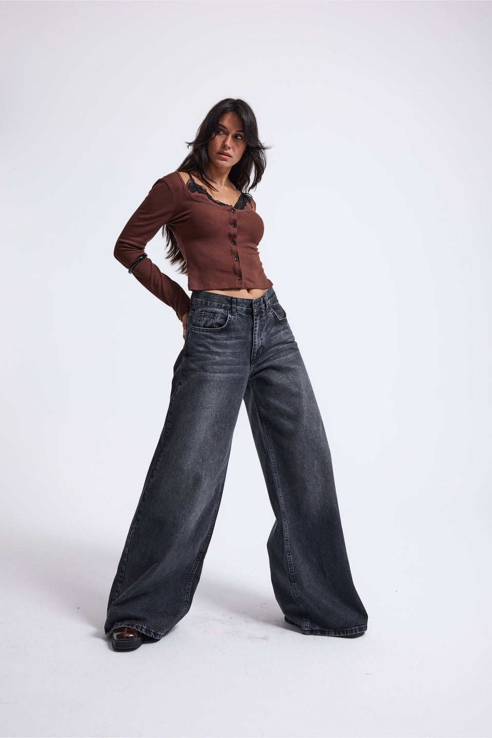 It's Basic Women Dark Gray Palazzo Jeans 3096