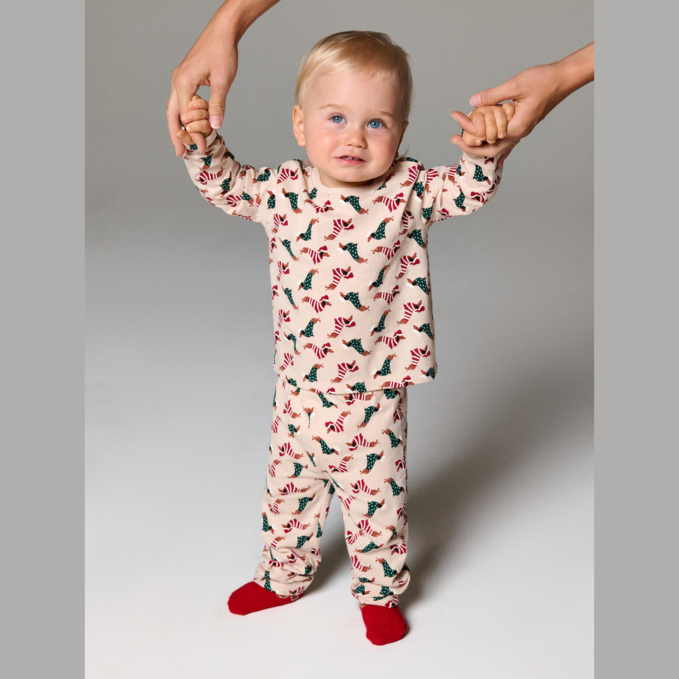 Sinsay Boy's Light Beige All-Over Printed Pajama Set