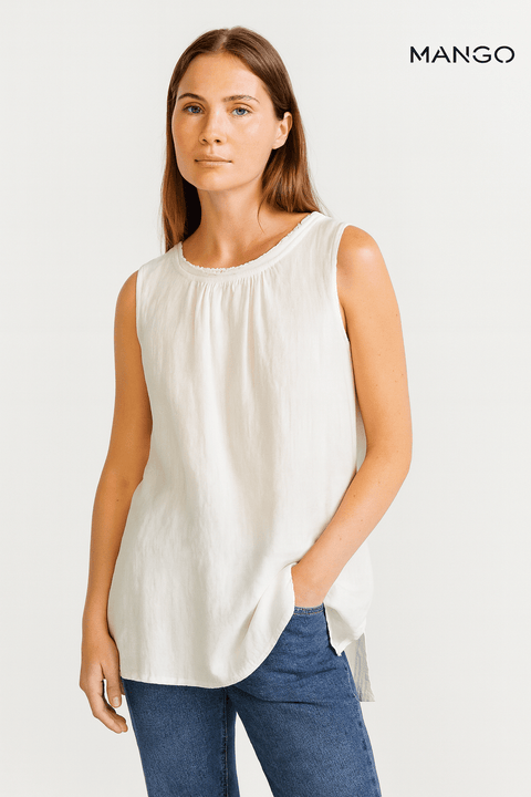 Mango Women's White Sleeveless Blouse| Mango in Lebanon