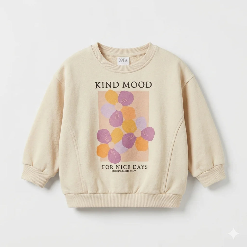 Zara Baby Girl's Light Beige Retro Floral Print Sweatshirt | Zara In Lebanon